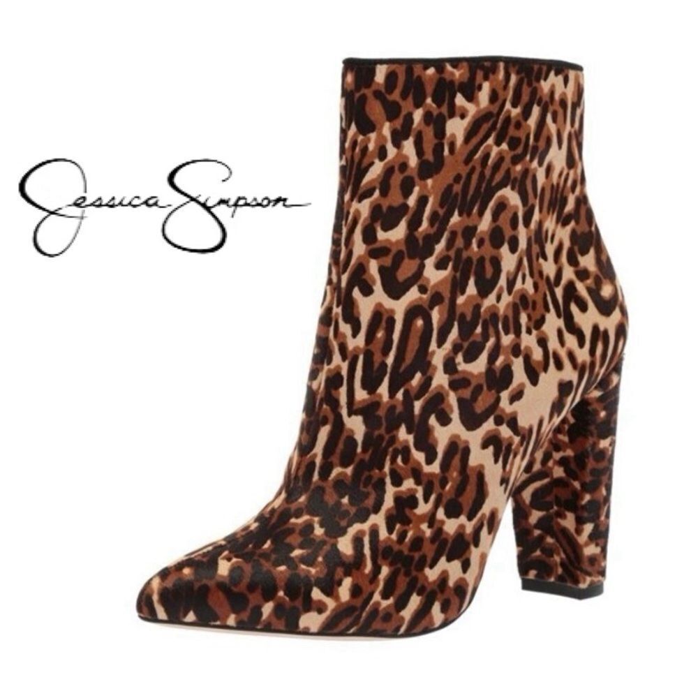 Leopard Print Calf Hair Heel Booties by Jessica Simpson